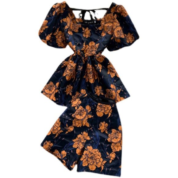 Square Collar Puff Sleeve Print Blouse and Shorts Set - Picture 9 of 10